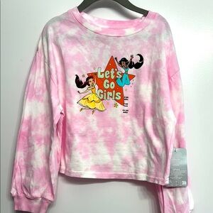NWT- Disney Pink and White Tie Dye Long Sleeve Tee with Princess Graphics